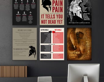 6x Spartan Warrior Wall Art Bundle - 6 Printable Posters, Spartan Code Decor, Warrior Mindset Prints, Motivational Digital Download Set