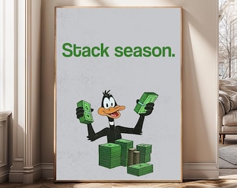 Stack Season Digital Wall Art, Money Cartoon Print, Hustle Art Download, Cash Motivational Poster, Retro Cartoon Money Decor