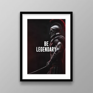 Legendarny Spartański Wojownik Wydrukowany Męski Dekoracja Ścienna Inspirujący Cytat Męski Dziedzictwo Motywacyjny Dom Sztuka Prezent dla Niego Miecz Sparta