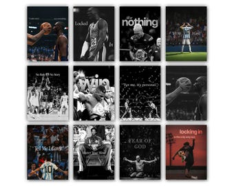 Paquete de 12 láminas de arte para motivar al deporte, póster de Kobe Bryant, arte de baloncesto de la NBA, decoración para la mentalidad de atleta, pósteres de motivación para el gimnasio, arte para la mentalidad de éxito.