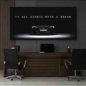 Audi RS Dream Big Canvas Art Motywacyjny samochód Cytat Wydrukuj Samochód sportowy Dekoracja biura Prezent dla entuzjasty motoryzacji