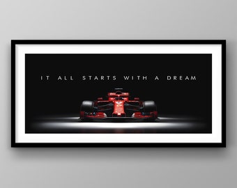 Formula 1 Dreams Printable - Racing Wall Art Sports Car Racer, Inspirational Quote Decor, Motorsport Gift for F1 Fans, Automotive Poster