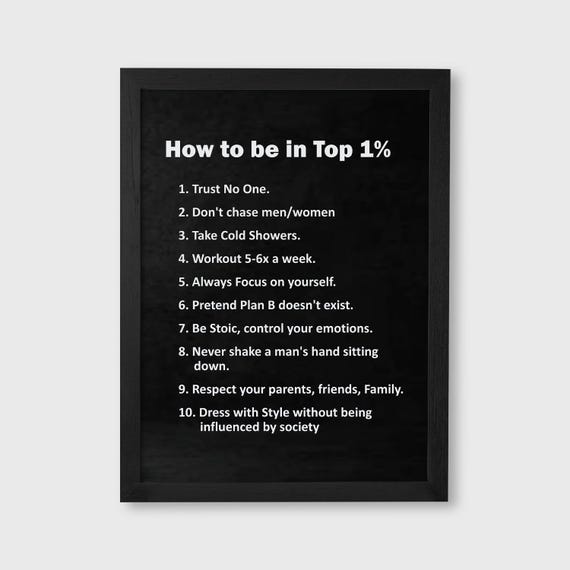 How to Be in Top 1% – Motivational Rules Poster | Stoic Mindset Wall Art | Discipline Quote Digital Download  - SH174