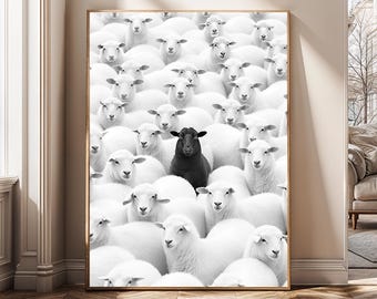 Mouton noir parmi les moutons blancs - Démarquez-vous de la foule Art mural, impression motivante, téléchargement numérique minimaliste, poster sur l'état d'esprit