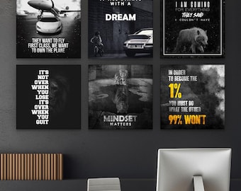 Motivational Wall Art Set Digital Download, Mindset Quote Prints, Entrepreneur Decor, Hustle Wall Art, Office Poster Bundle, Success Quotes