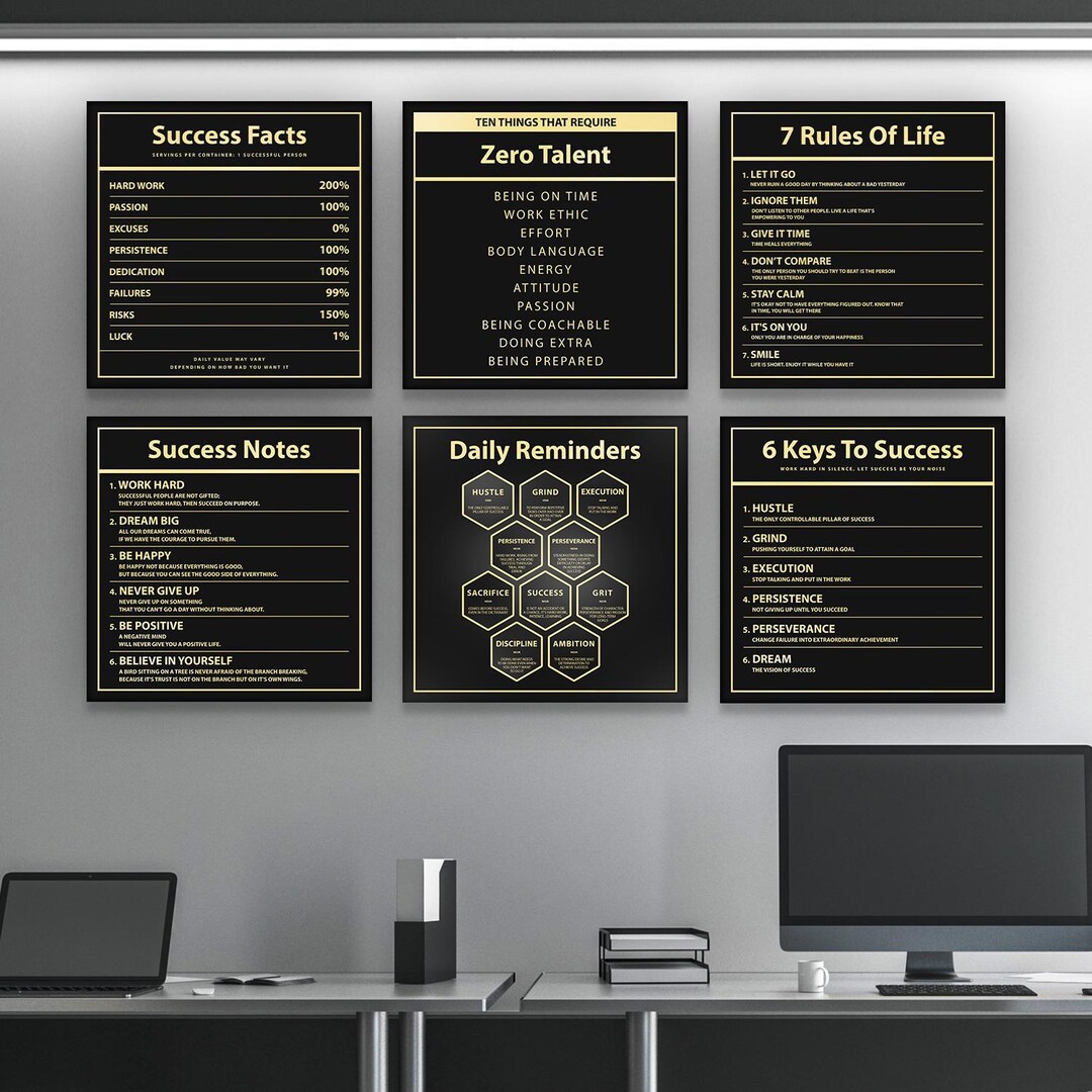 Motivational Wall Art Set Digital Download, Success Quote Prints ...