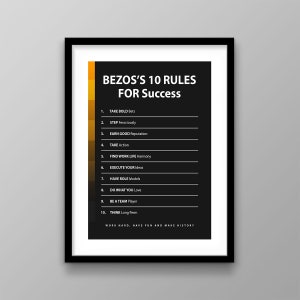 Bezos&#39;s 10 Rules For Success Motivational Wall Art Office Decor Printable, Jeff Bezos Art Print, Entrepreneur Art Sign