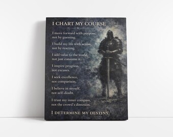 騎士のモチベーションを高めるアートプリント、I Chart My Courseポスター、ストイックな戦士の引用プリント、ダークな中世アート、男性的なオフィス装飾 - SH290A