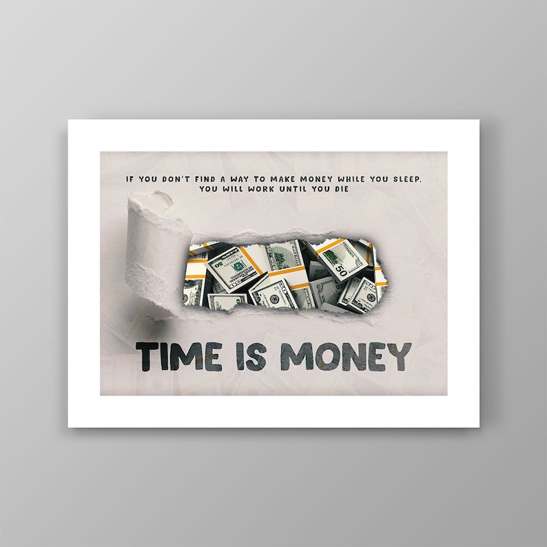 Time is Money Quote Motivational Wall Art, Investor Office Decor Millionaire Investing Poster