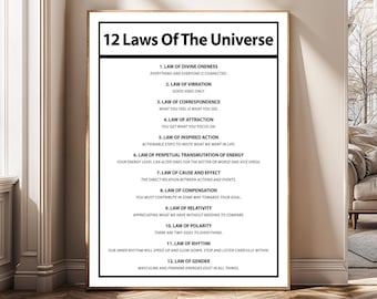12 Laws of the Universe Printable Wall Art, Spiritual Quote Poster, Law of Attraction Digital Download, Motivation Print, Mindfulness Decor