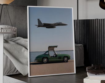 ビンテージ戦闘機アート、クラシックスポーツカーの印刷物、航空ポスター、沿岸部の車の写真、高級ガレージのデジタルダウンロード - SH537C
