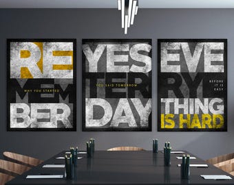 3x Motivierendes digitales Kunst-Bundle, RememberWhy You Started, Yesterday You Said Tomorrow, alles ist hart, bevor es einfach ist