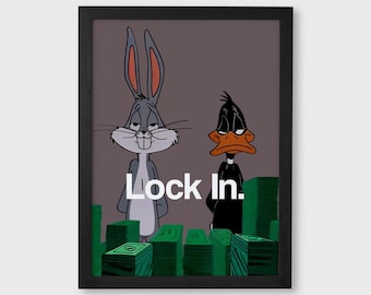 Lock In Motivational Wall Art Digital Download | Money Mindset Poster | Hustle Mindset Cartoon Print | Entrepreneur Decor - B57