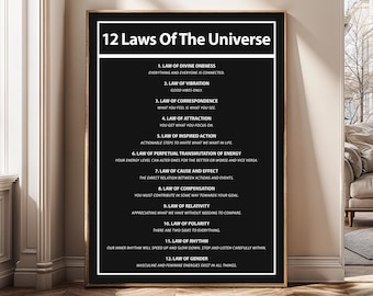 12 Laws Of The Universe Poster, Spiritual Wall Art Digital Download, Law Of Attraction Print, Mindset Quotes Art, Meditation Decor