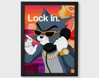 Lock In Boss Cat デジタルウォールアート | ハッスルモチベーションポスター | アルファマインドセットアートワーク | 起業家向けオフィスデコレーション | すぐにダウンロード - B63