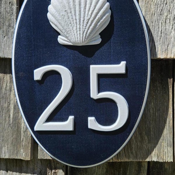 Oval Scallop Shell House Number Sign | Cape Cod Style | 3d Printed