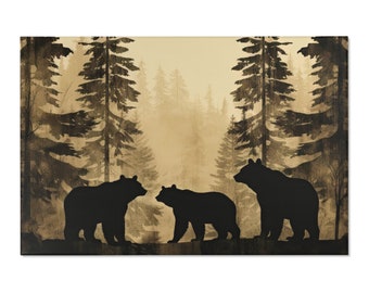 Faded Silhouette Style Black Bear Area Rug, Polyester Chenille, Rustic Woodland Aesthetic, Outdoors Nature Lovers Gift, Cabin & Lodge Decor