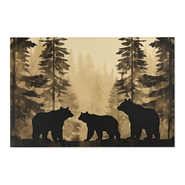 Faded Silhouette Style Black Bear Area Rug, Polyester Chenille, Rustic Woodland Aesthetic, Outdoors Nature Lovers Gift, Cabin & Lodge Decor