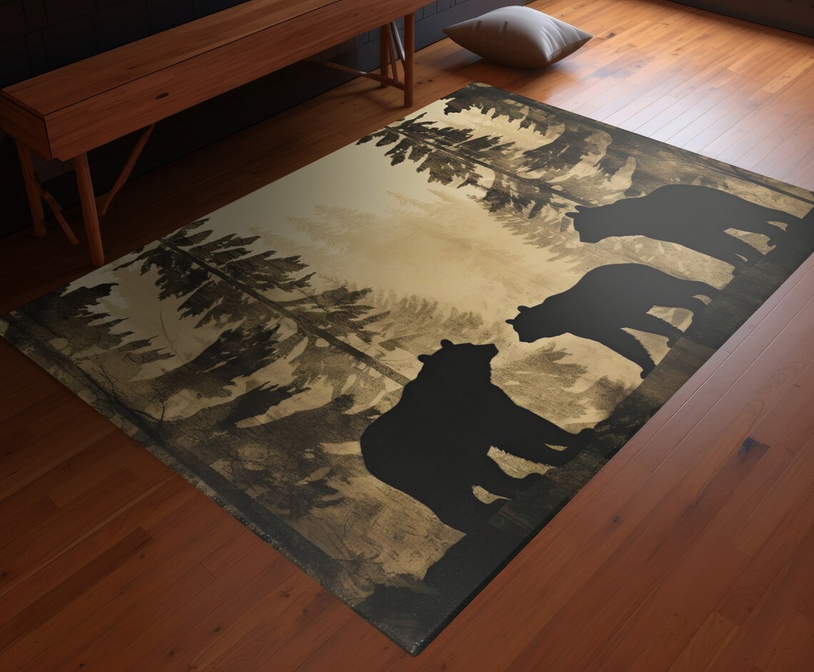 Faded Silhouette Style Black Bear Area Rug Polyester Etsy