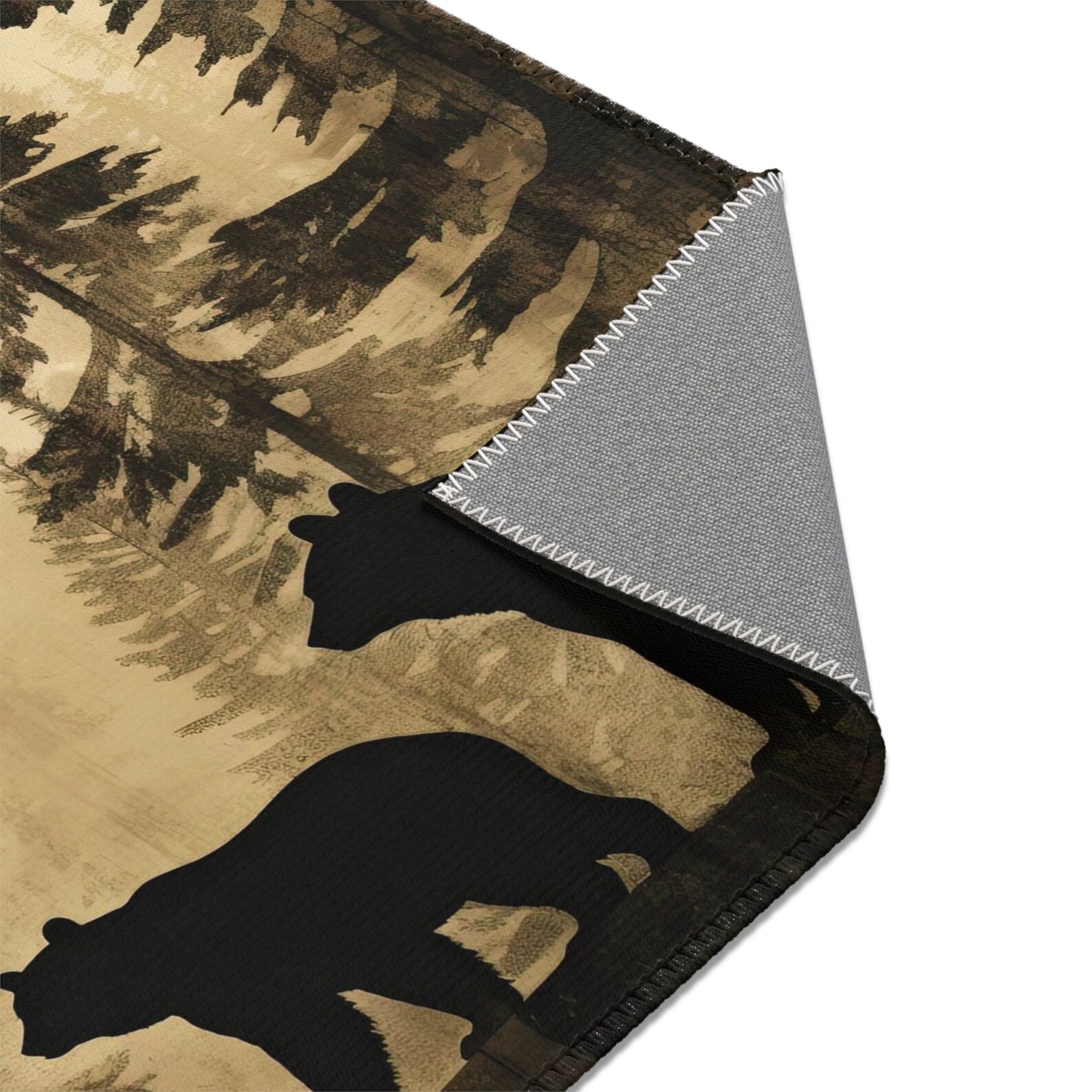 Faded Silhouette Style Black Bear Area Rug, Polyester Chenille, Rustic