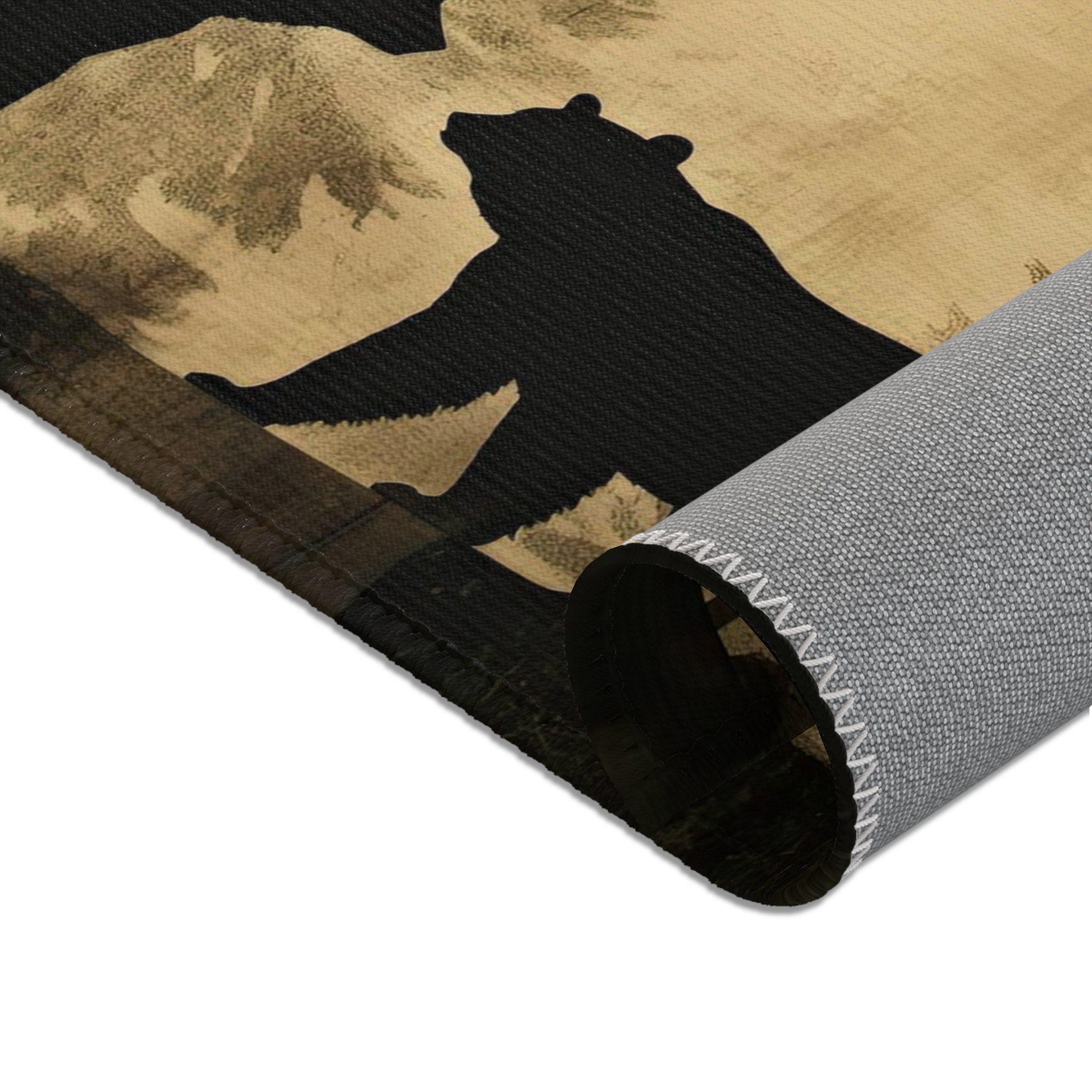 Faded Silhouette Style Black Bear Area Rug, Polyester Chenille, Rustic