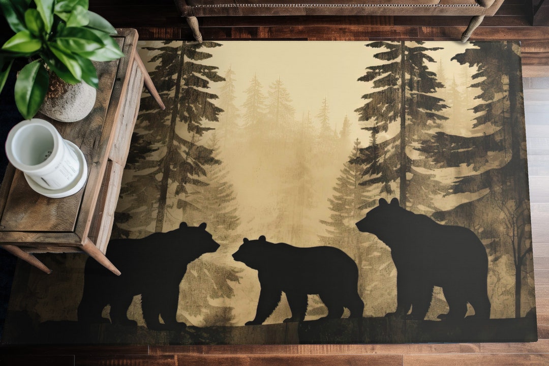 Faded Silhouette Style Black Bear Area Rug Polyester Etsy