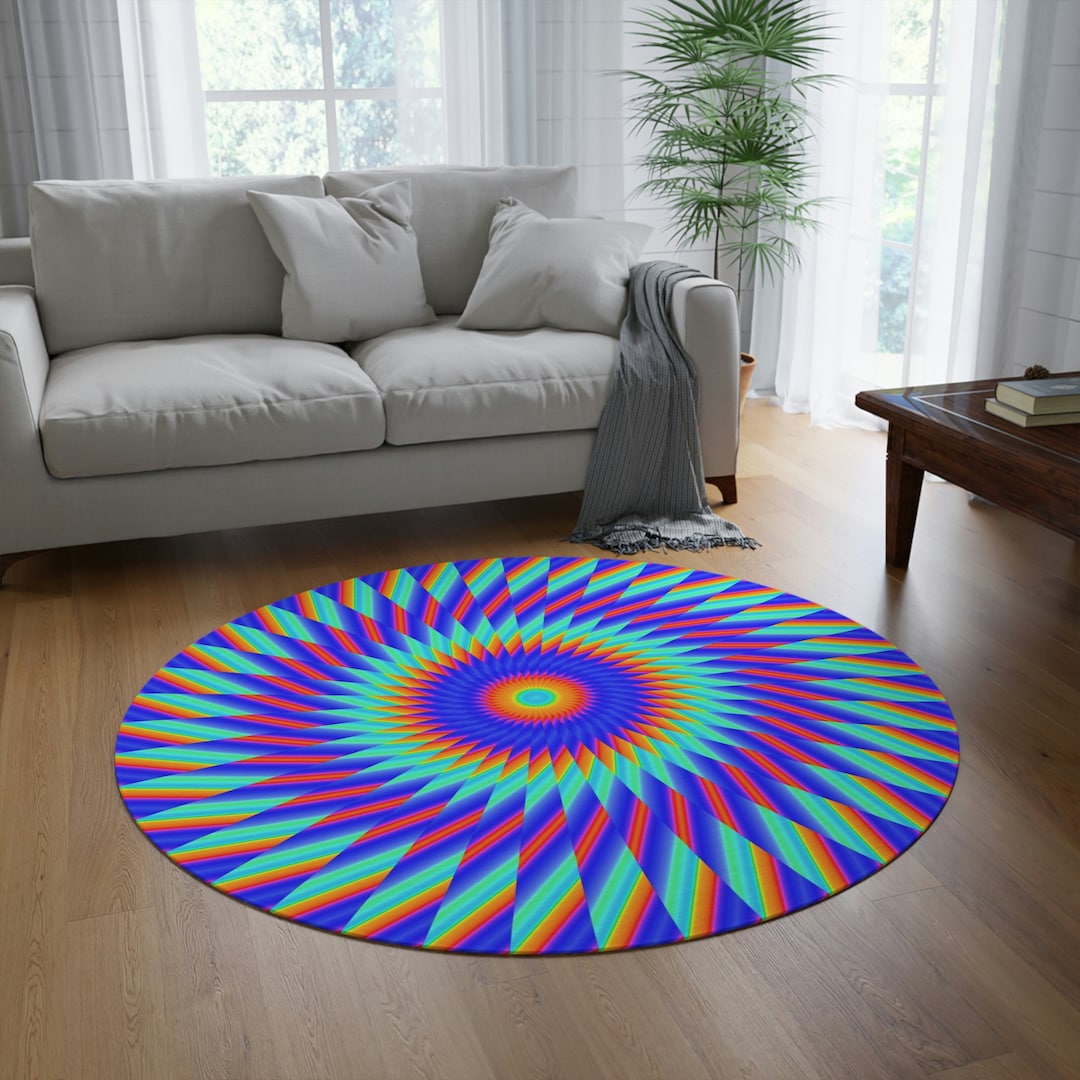 Colorful Circular Rug Vibrant and Colorful Floor Decor, Psychedelic