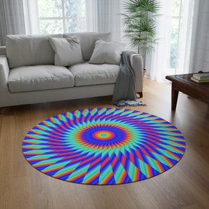 Colorful Circular Rug - Vibrant and Colorful Floor Decor, Psychedelic decor, trippy decor, Kids rugs, circle rug