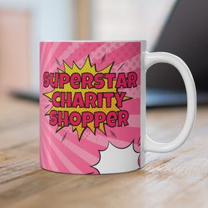 Charity Shop Superstar Preloved Tweedehands Reseller Tweedehandswinkel Mok Kopje Thee Koffie Nieuwigheid Verjaardag Kerstcadeau Keramische koffiekopjes