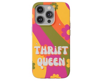 Thrift Queen iPhone Samsung flexi phone cover case cell mobile secondhand sustainability charity shop preloved retro vintage thrifty gift