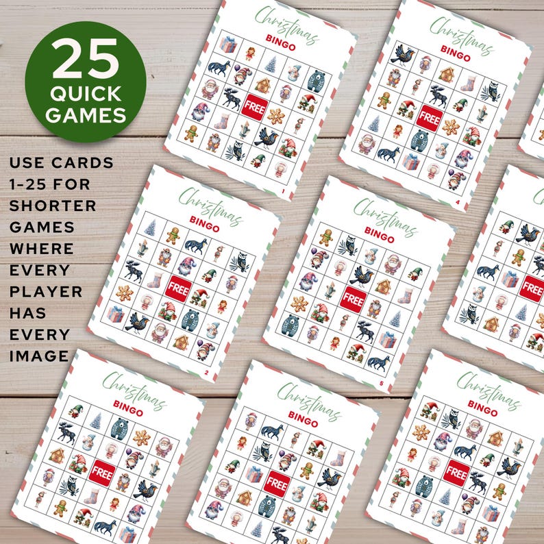 Bingo navideño imprimible para familias con 50 cartones, versiones de ...