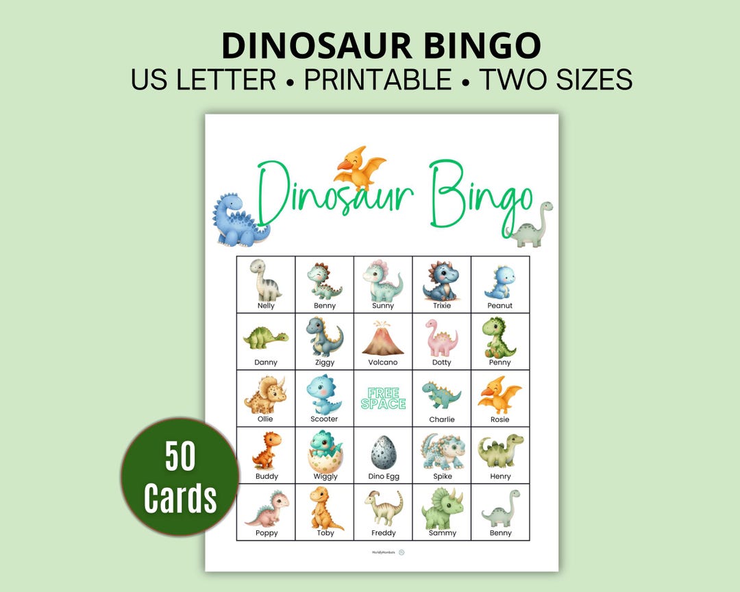 50 Dinosaur Bingo Cards, Dino Bingo Game, Dinosaur Birthday, Valentine ...