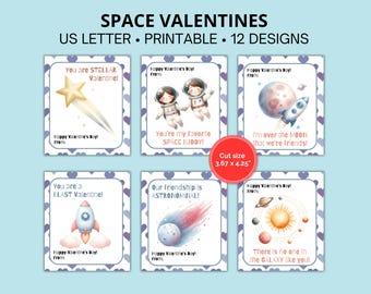 12 biglietti di San Valentino per bambini a tema spaziale, biglietti di San Valentino carini a tema spaziale, biglietti di San Valentino stampabili per la classe, biglietti di San Valentino a tema astronauta per la scuola