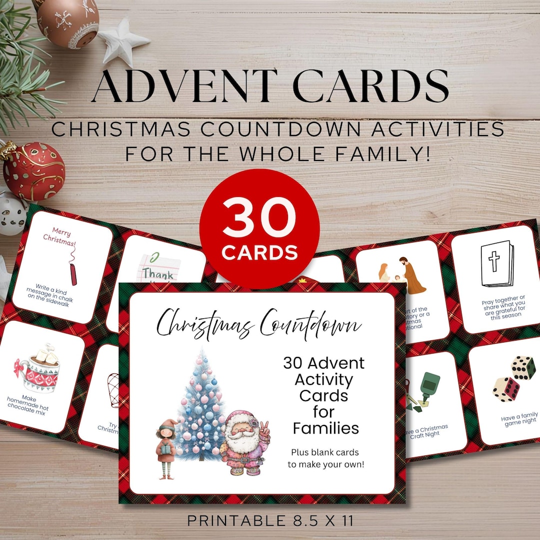 Printable Advent Activity Cards • 30 Christmas Countdown Cards for ...