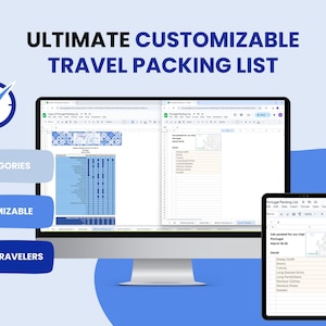 Ultimate Customizable Travel Packing List | Digital Trip Planner | Google Sheets Packing Checklist for Vacation, Family, & Group Travel