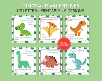 Dinosaur Valentine Cards for Kids, Cute Dino Valentines, Classroom Valentines Day Printable, Dinosaur Valentine Cards Printable for School