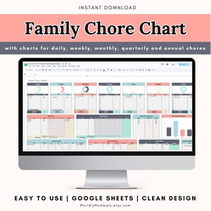 Editable Family Chore Chart Google Sheet | Shared Household Cleaning & Task Management Spreadsheet | Daily, Weekly, Monthly Chore Tracker