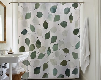 Duschvorhang mit Aquarellblättern, 180 x 183 cm, künstlerisches Blattdesign, weiche Badezimmerdekoration, einfach aufzuhängen, von der Natur inspiriertes Thema