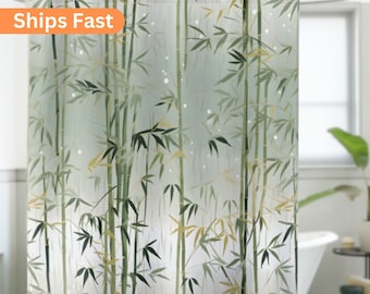 Bamboo Shower Curtain Bathroom Decor Premium Housewarming Gift Minimalist Pattern Modern Design Bamboo Leaf Pattern