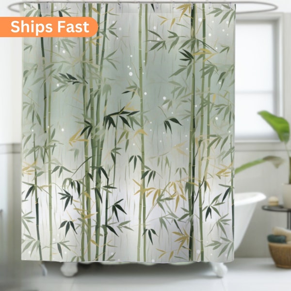 Bamboo Shower Curtain Bathroom Decor Premium Housewarming Gift Minimalist Pattern Modern Design Bamboo Leaf Pattern