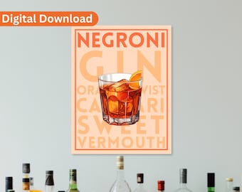 Negroni Cocktail Recipe Poster: Retro Bar Decor (Digital Download)