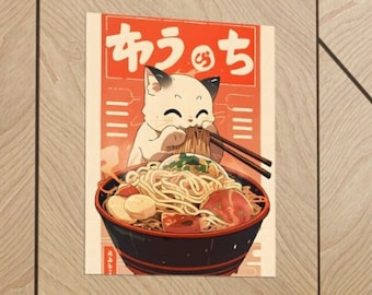 Ramen Cat Poster: Retro Japanese Kitchen Decor (PDF & PNG)