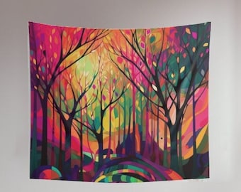 Tapiz de bosque abstracto: decoración de pared colorida