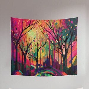 Abstract Forest Tapestry: Colorful Wall Art Decor