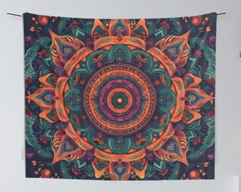 Orange and Blue Mandala Tapestry Hanging Wall Art Interior Decor Versatile Decor Indoor Wall Tapestries Perfect Gift