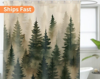 Douglas Fir Shower Curtain Foggy Forest Watercolor Bathroom Decor Artsy Background