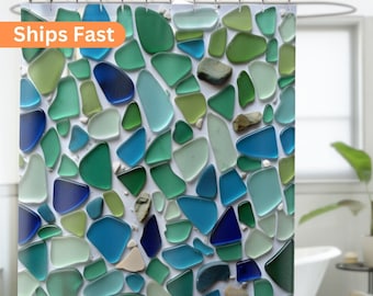 Seaglass Shower Curtain Bath Decor Unique Beach Pattern Quality Water Resistant Polyester