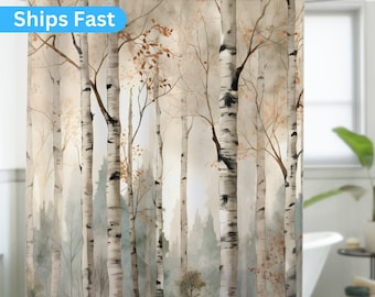 White Aspen Shower Curtain Forest Bathroom Decor Interior Design Luxury Water Resistant Accessory