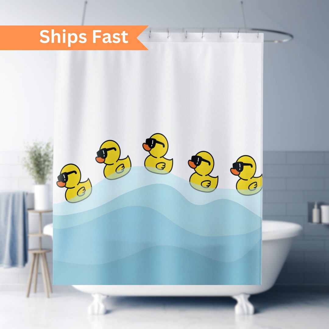 Rubber Duck Shower Curtain Cute Home Decor Unique Water Resistant Bath