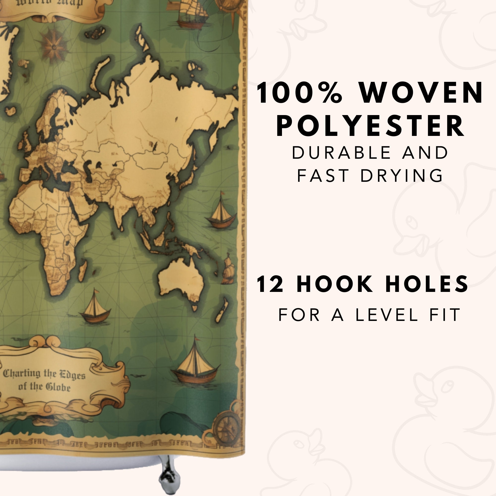 World Map Shower Curtain Atlas Geographic Home Decor Unique Vintage ...